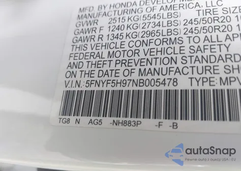 2022 Honda Pilot 2Wd Touring 8 Passenger z USA, uszkodzony, nr VIN 5FNYF5H97NB005478